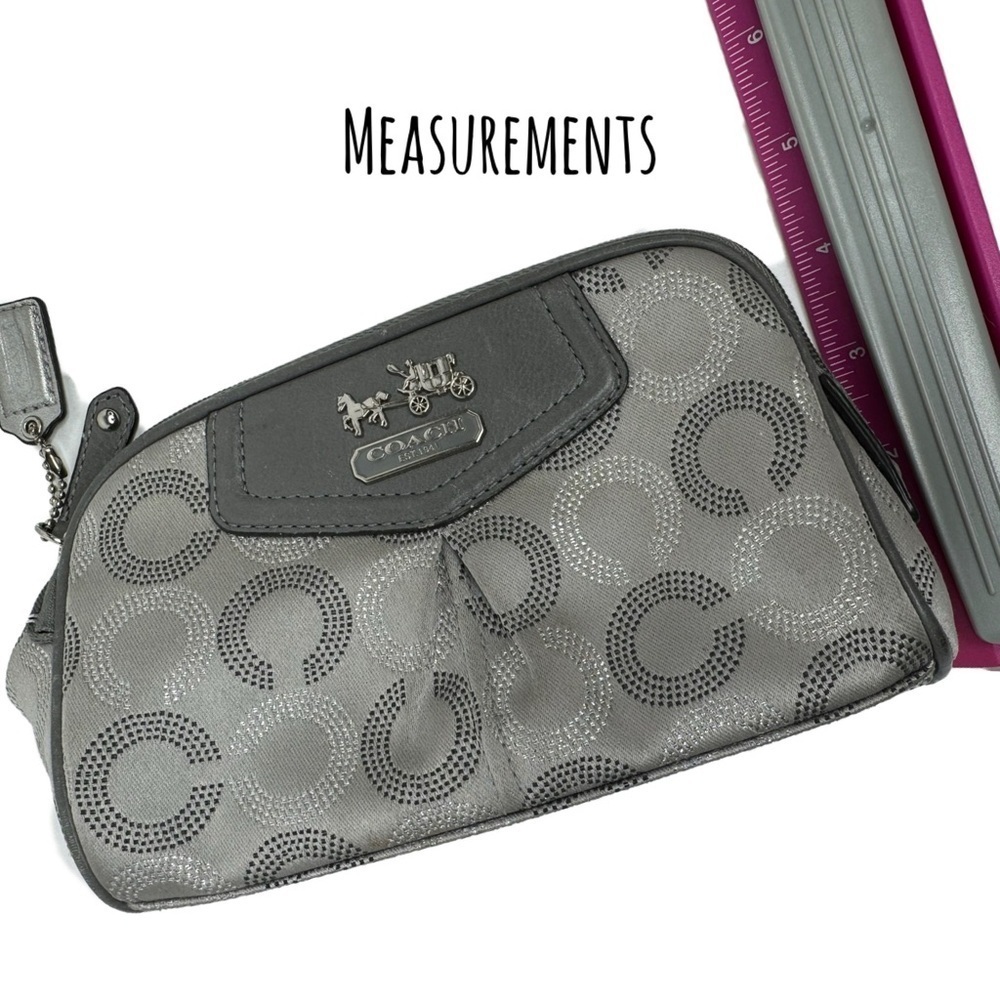 Coach Gray Silver Optic C Vintage Y2K Satin & Leather Carriage Cosmetic Zip Bag - Picture 8 of 12